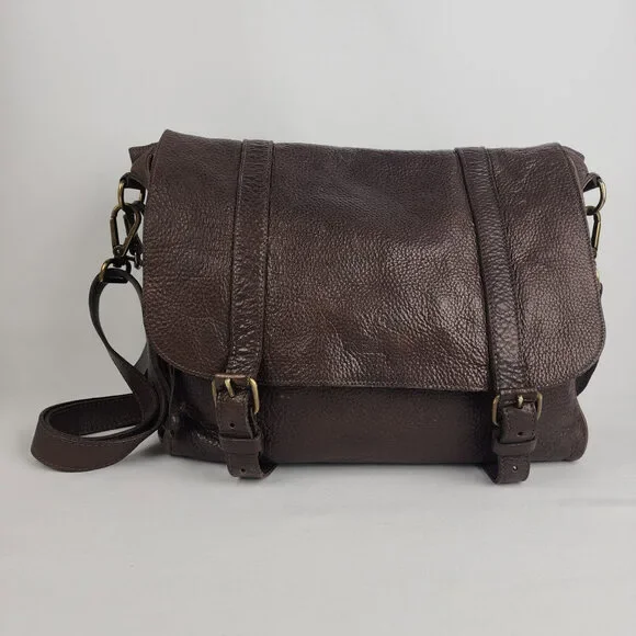 Roots Brown Pebbled Leather Computer Book Bag - Picture 1 of 16